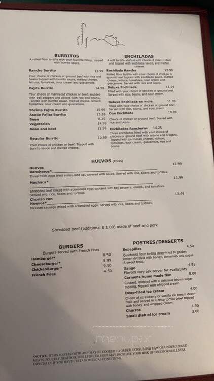 El Rancho - Montesano, WA menu_pic