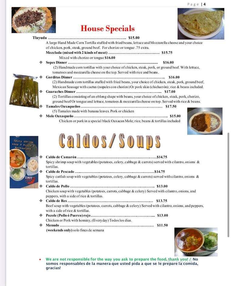 Villa's Restaurant - Milwaukee, WI menu_pic