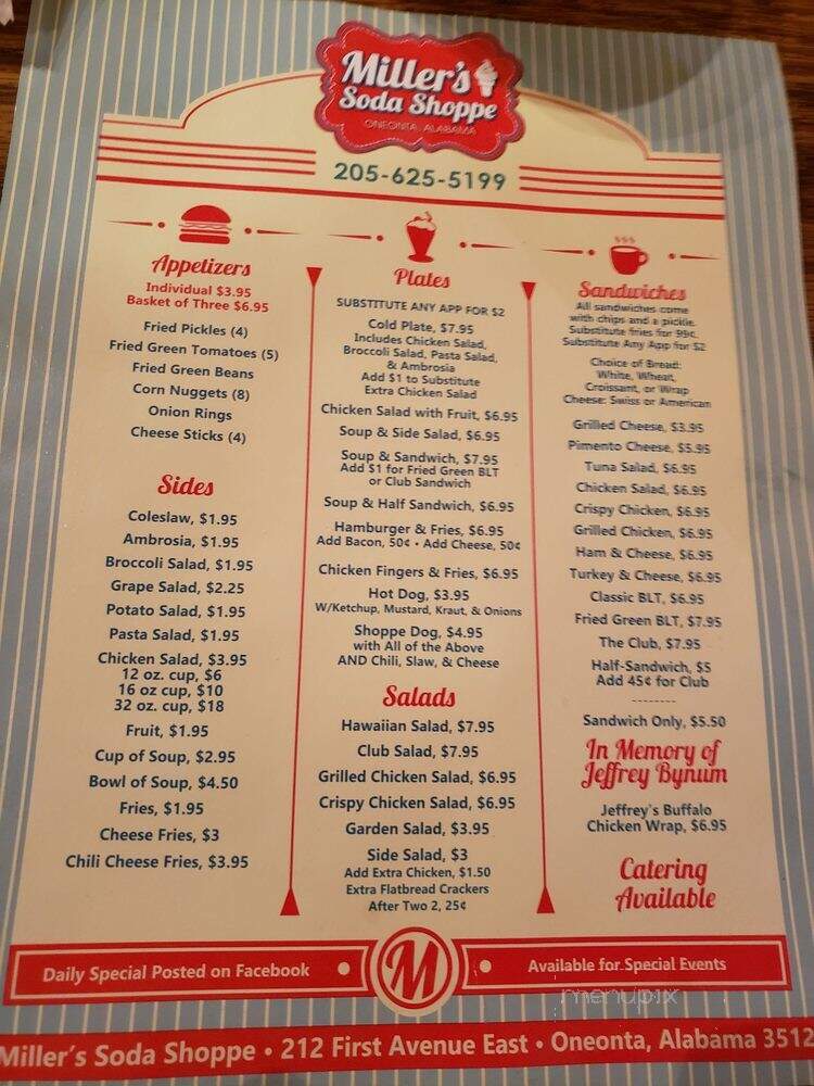 Miller Soda Shoppe - Oneonta, AL menu_pic