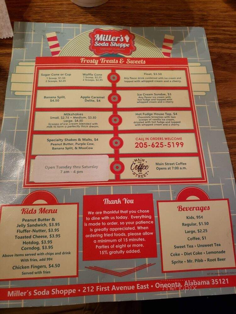 Miller Soda Shoppe - Oneonta, AL menu_pic