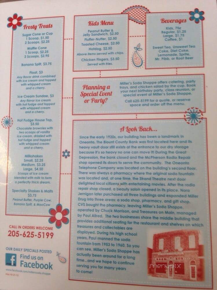 Miller Soda Shoppe - Oneonta, AL menu_pic