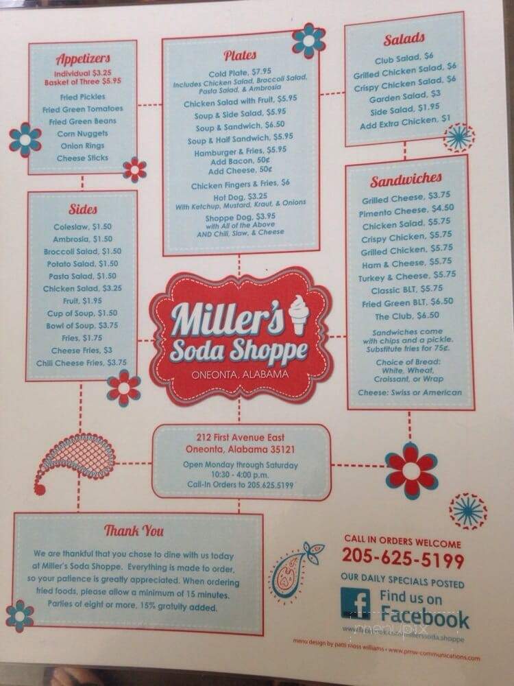 Miller Soda Shoppe - Oneonta, AL menu_pic