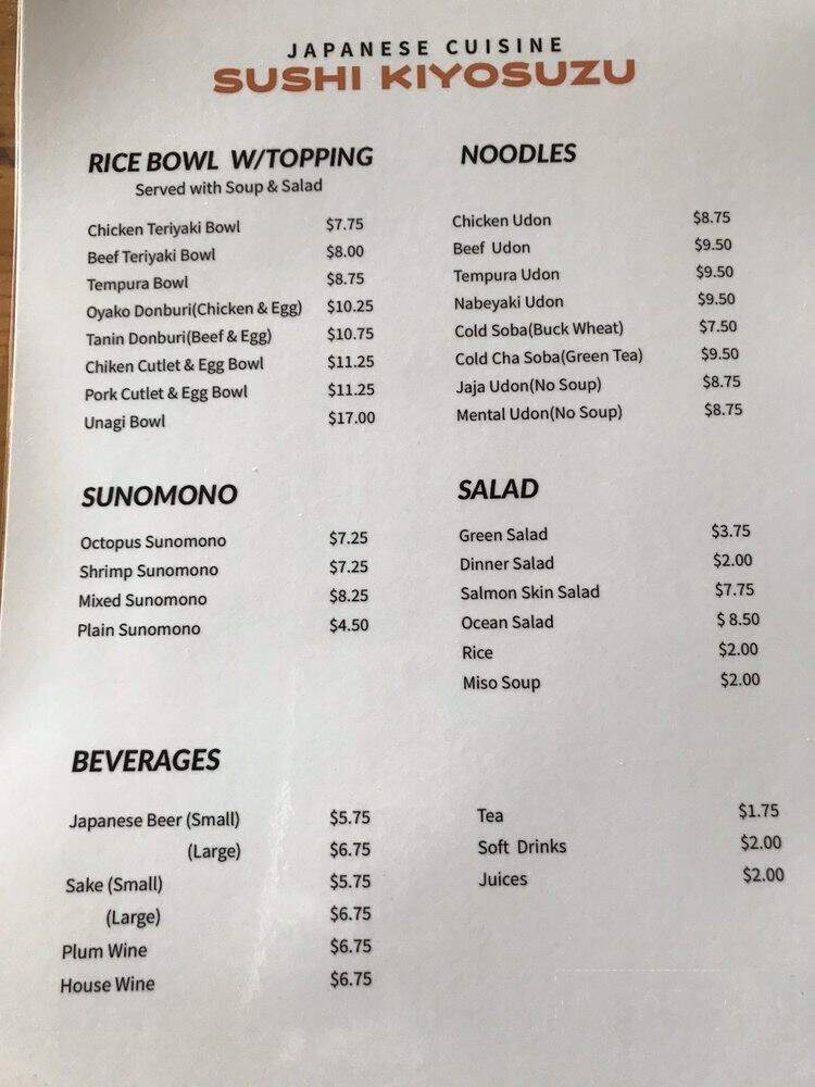 Restaurant Kiyosuzu - Arcadia, CA menu_pic