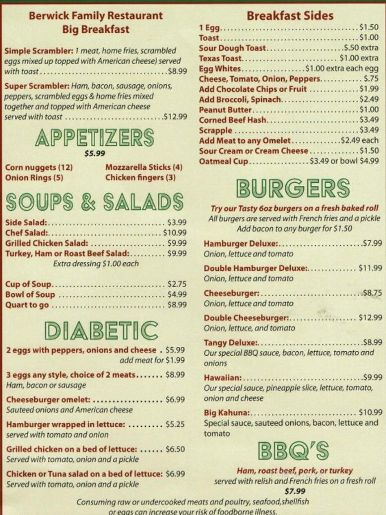 Berwick Family Restaurant - Berwick, PA menu_pic