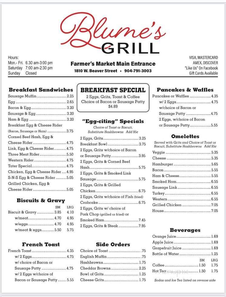 Blume's Grill - Jacksonville, FL menu_pic