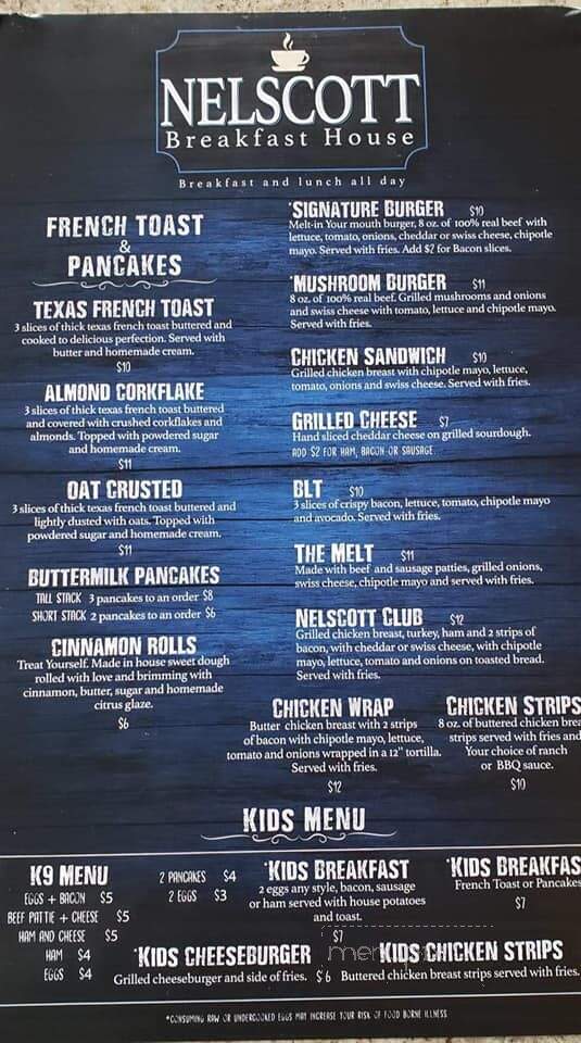 Nelscott Breakfast House - Lincoln City, OR menu_pic
