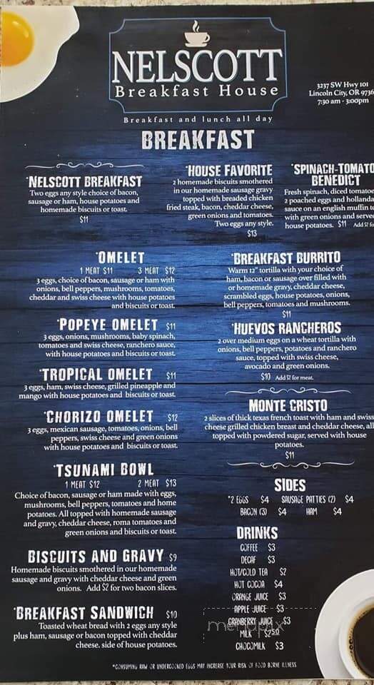 Nelscott Breakfast House - Lincoln City, OR menu_pic