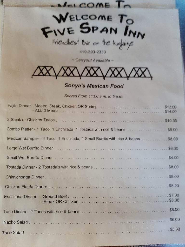 Five Span Inn - Defiance, OH menu_pic
