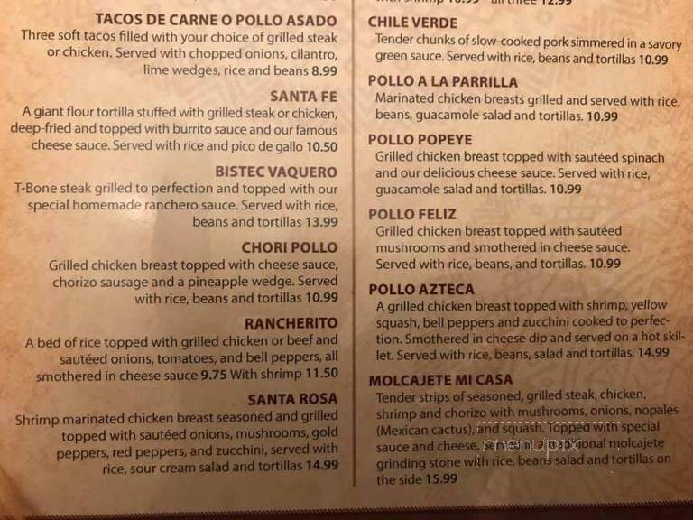 Mi Casa Mexican Cuisine - Aledo, IL menu_pic