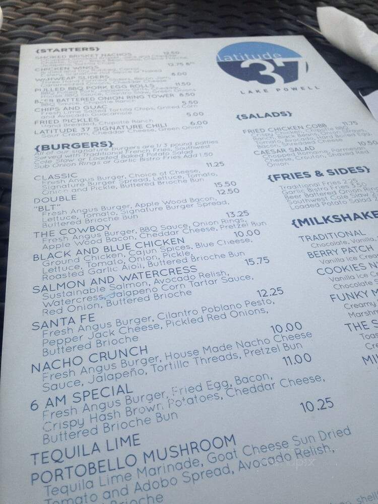 Latitude 37 - Page, AZ menu_pic