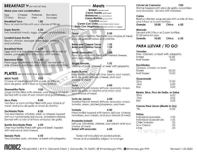 Mendez Bakery - Gainesville, TX menu_pic