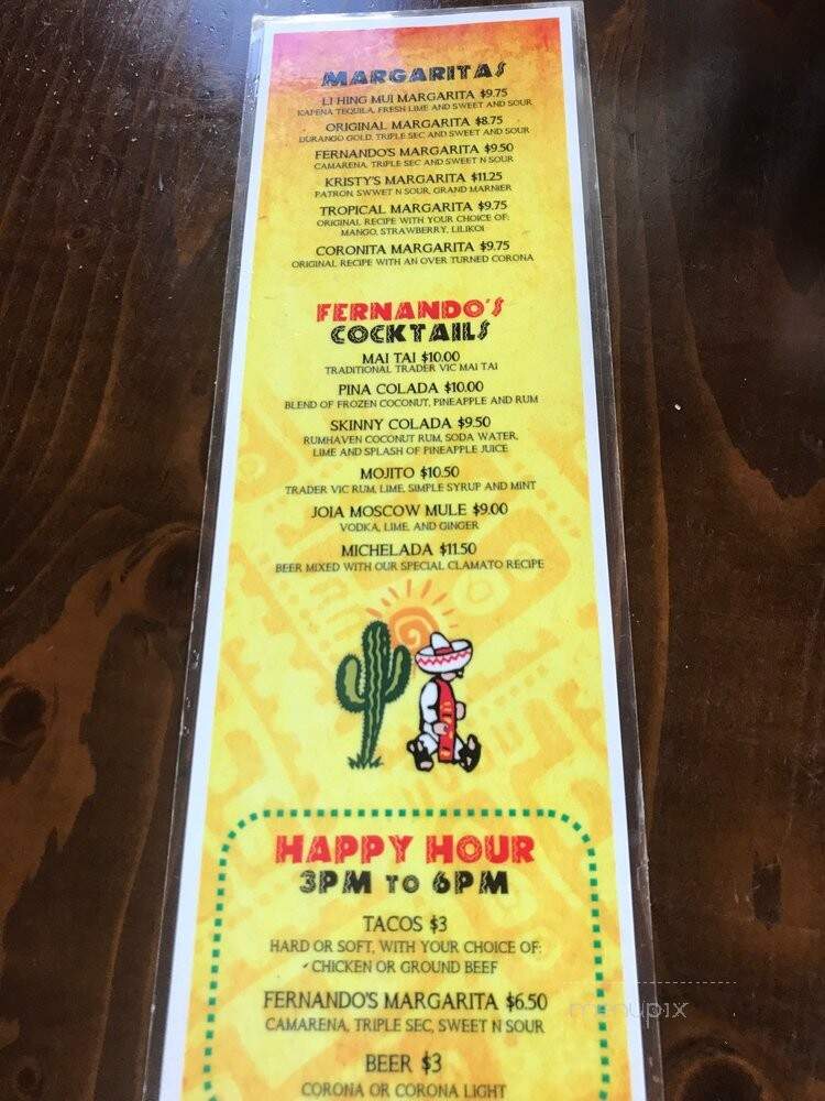 Fernando's Mexican Grill - Kahului, HI menu_pic