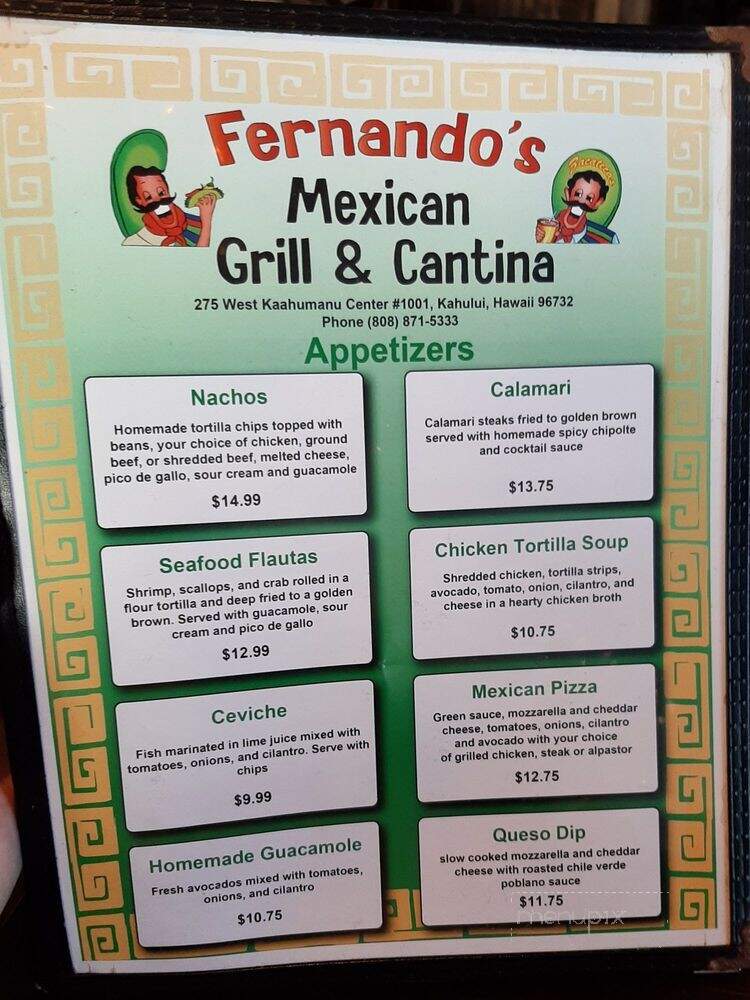 Fernando's Mexican Grill - Kahului, HI menu_pic