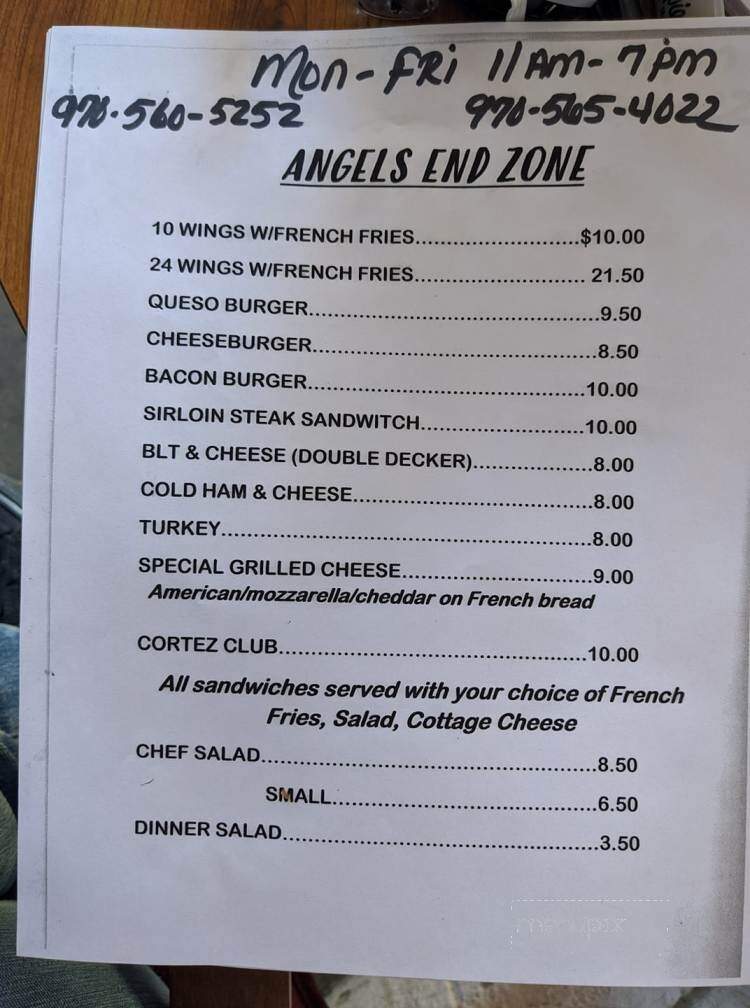 Angel's End Zone Sports Bar - Cortez, CO menu_pic