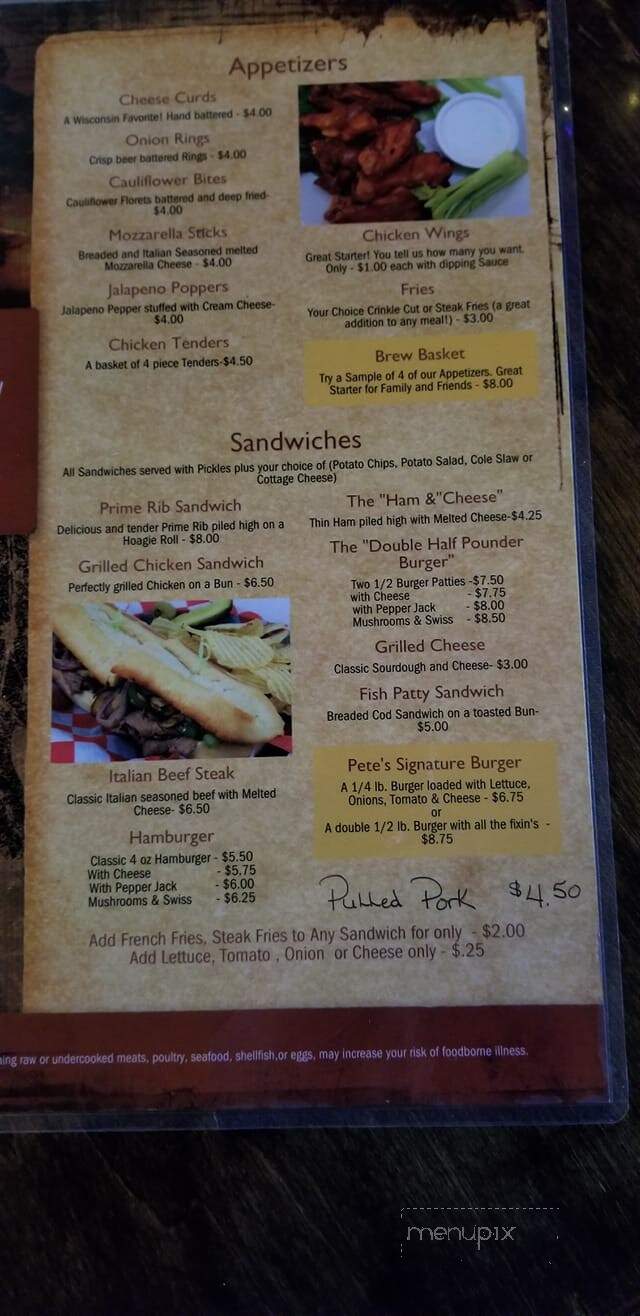 Sneaky Pete's Tavern - Hancock, WI menu_pic