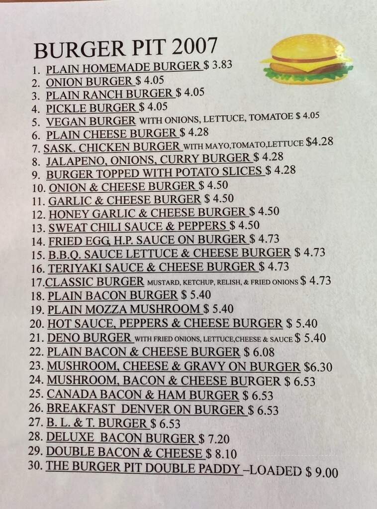 Burger Pit - Foam Lake, SK menu_pic