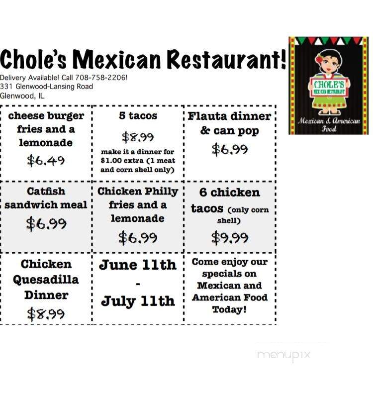 Chole's Mexican Restaurant - Glenwood, IL menu_pic