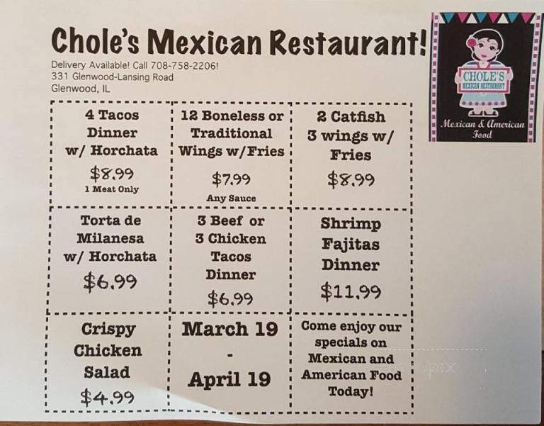 Chole's Mexican Restaurant - Glenwood, IL menu_pic