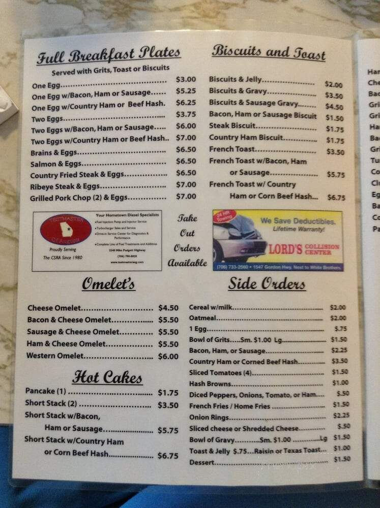 Bill's Family Restaurant - Augusta, GA menu_pic