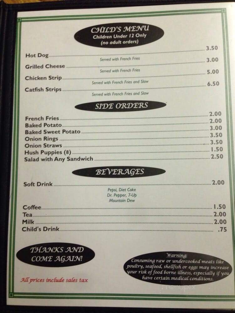 Water Front Restaurant - Fulton, MS menu_pic