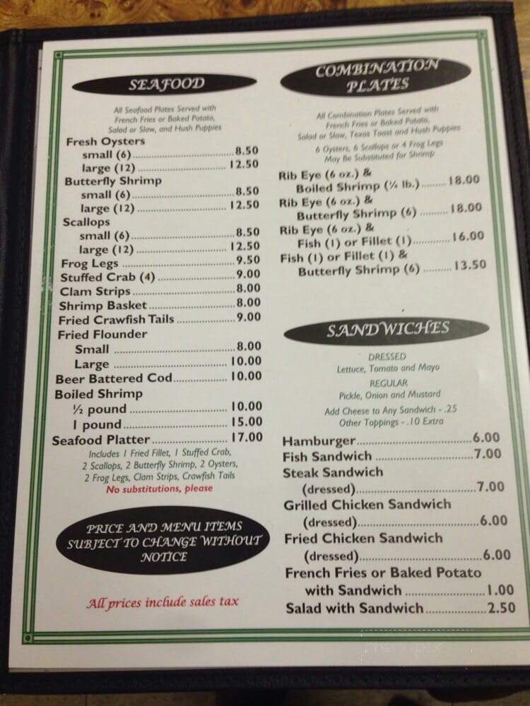 Water Front Restaurant - Fulton, MS menu_pic