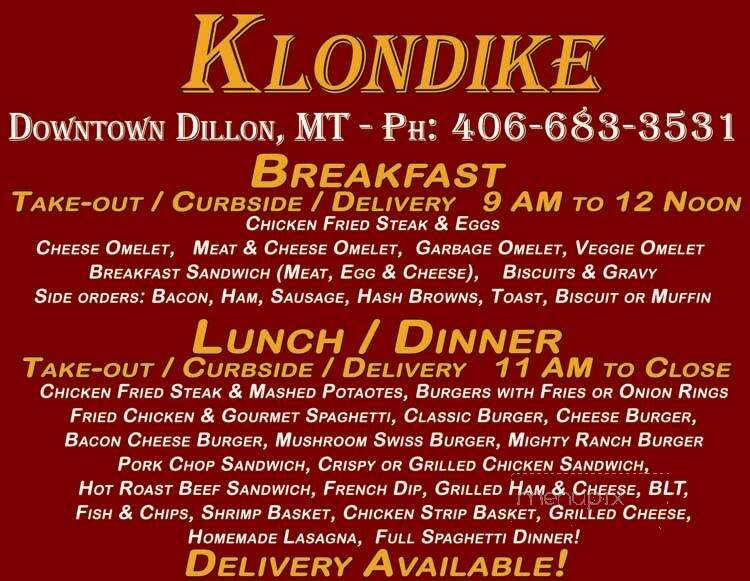 Klondike Inn - Dillon, MT menu_pic
