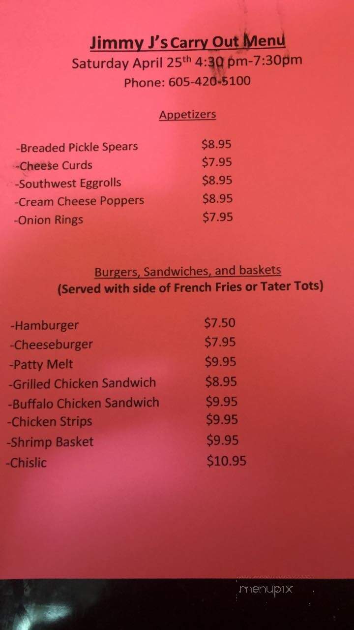 Jimmy J's Bar & Grill - Roslyn, SD menu_pic