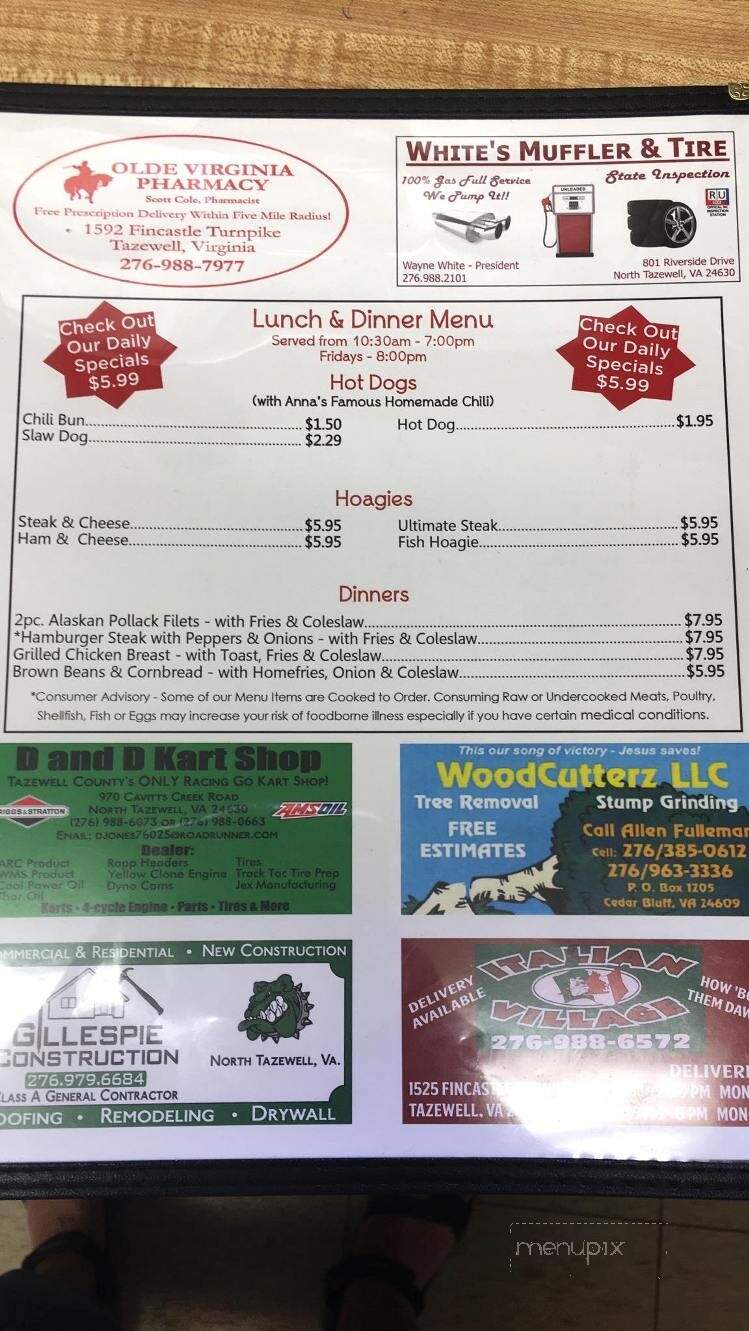 Coal Bucket Deli - Tazewell, VA menu_pic