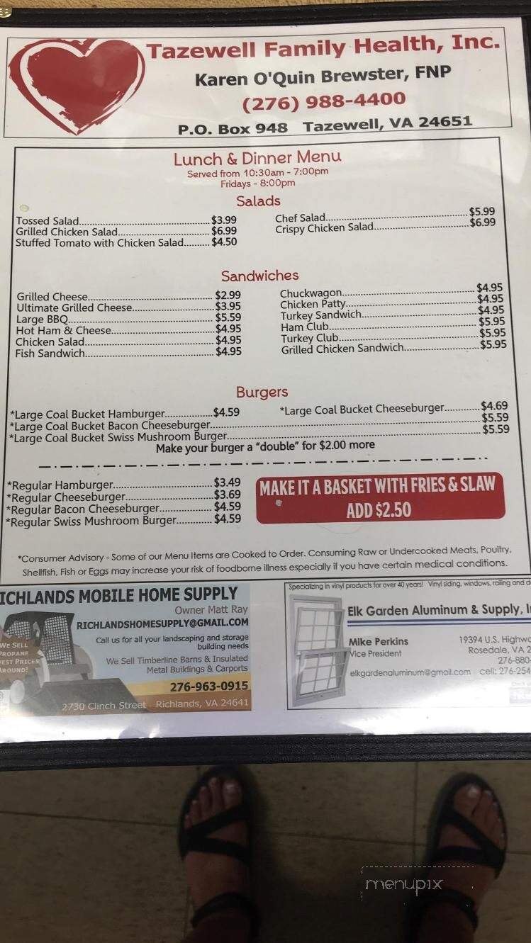 Coal Bucket Deli - Tazewell, VA menu_pic