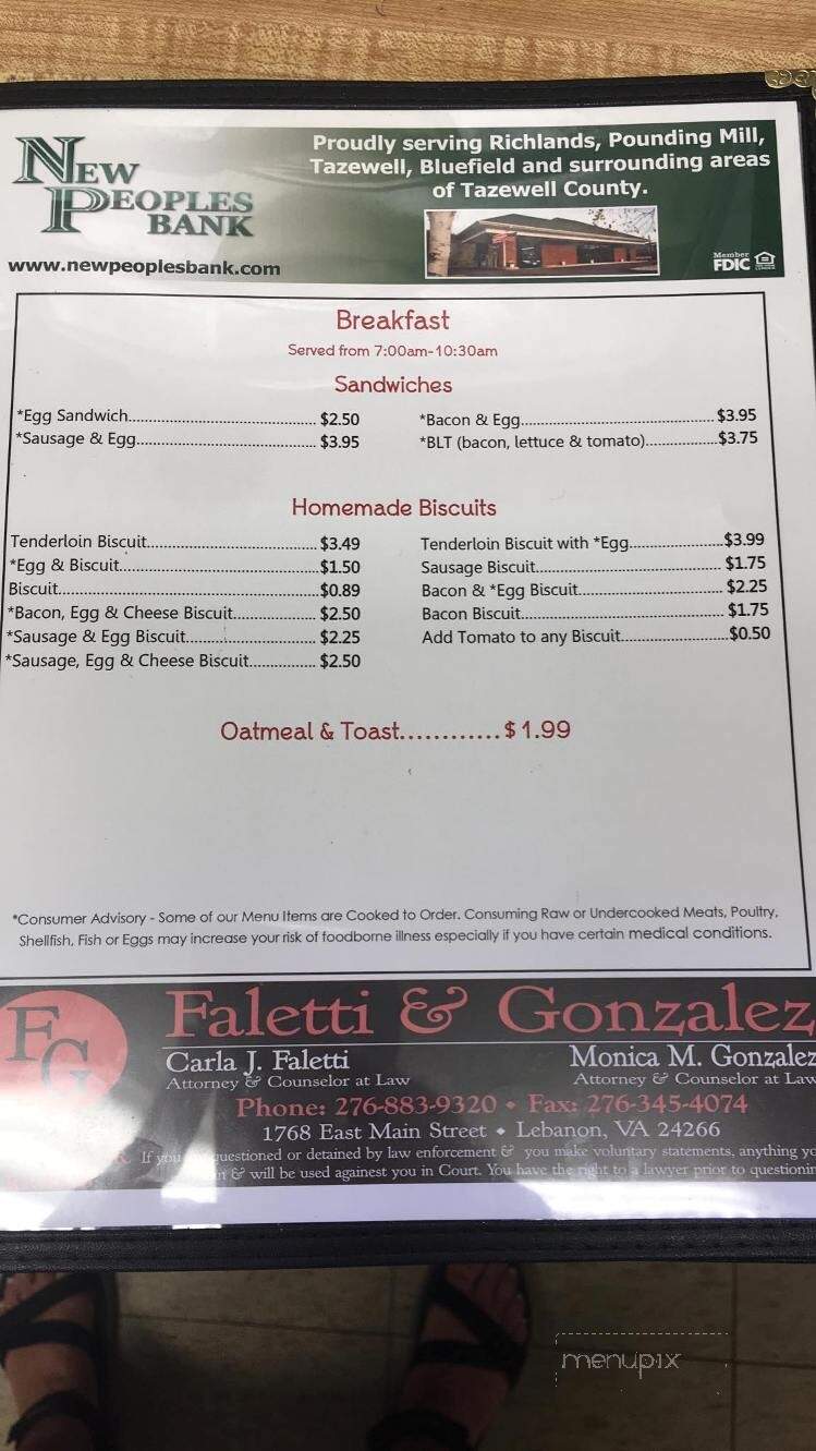 Coal Bucket Deli - Tazewell, VA menu_pic
