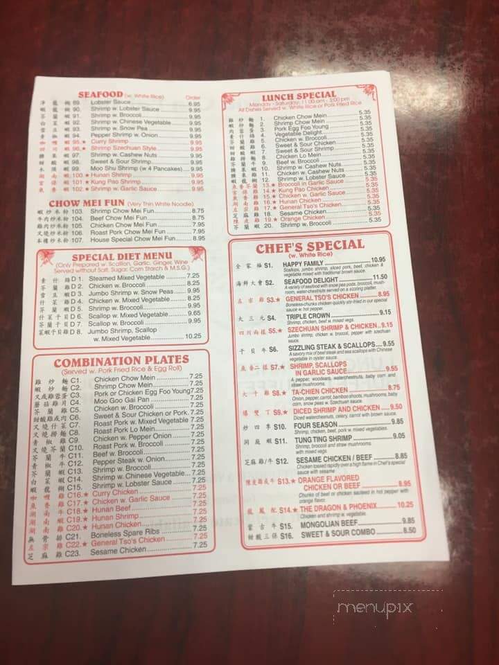 Hong Kong Buffet - Manitowoc, WI menu_pic