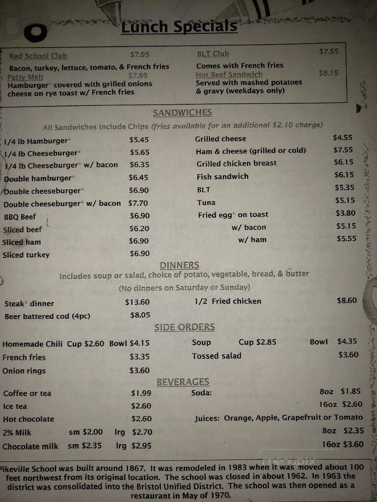 Red School Cafe - Bristol, WI menu_pic
