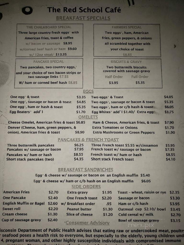 Red School Cafe - Bristol, WI menu_pic