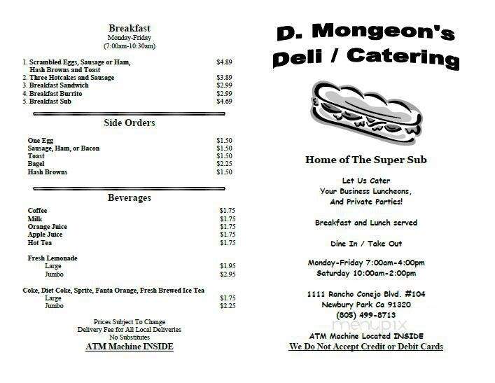 D Mongeon's Deli - Newbury Park, CA menu_pic
