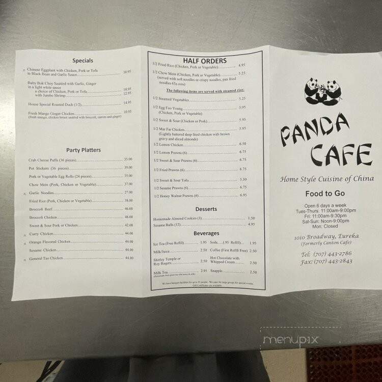 Panda Cafe - Eureka, CA menu_pic