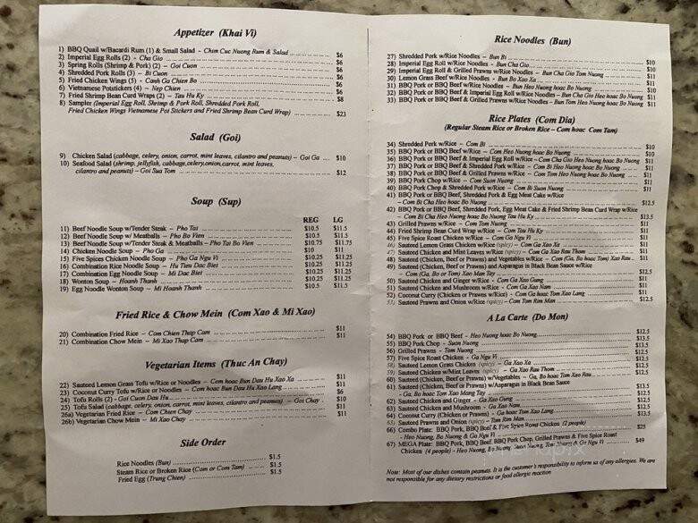 Sonny's Cafe - San Jose, CA menu_pic