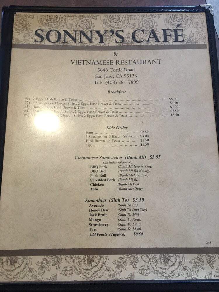 Sonny's Cafe - San Jose, CA menu_pic