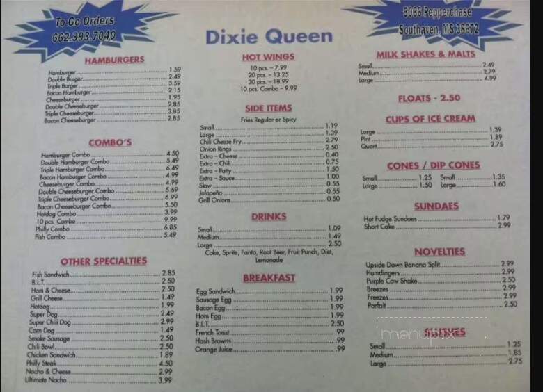 Dixie Queen - Southaven, MS menu_pic