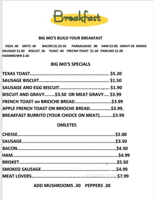 Big Mo's BBQ Shack - Navasota, TX menu_pic