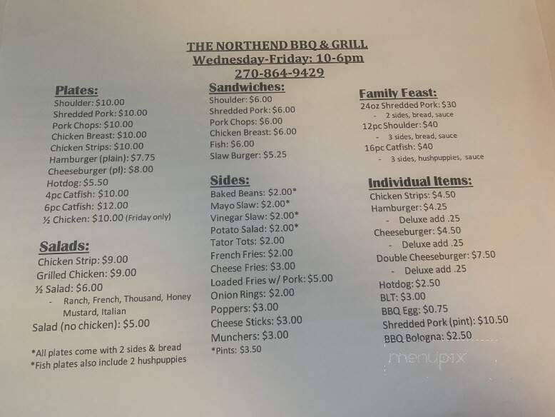 The Northend BBQ & Grill - Burkesville, KY menu_pic