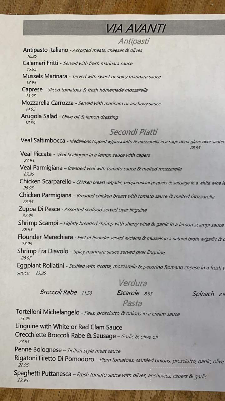 Via Avanti Restorante - Shrewsbury, NJ menu_pic