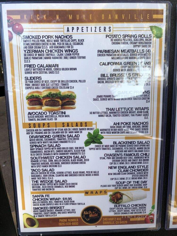 Kick N Mule - Danville, CA menu_pic