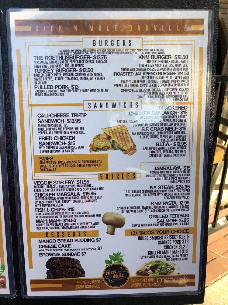 Kick N Mule - Danville, CA menu_pic
