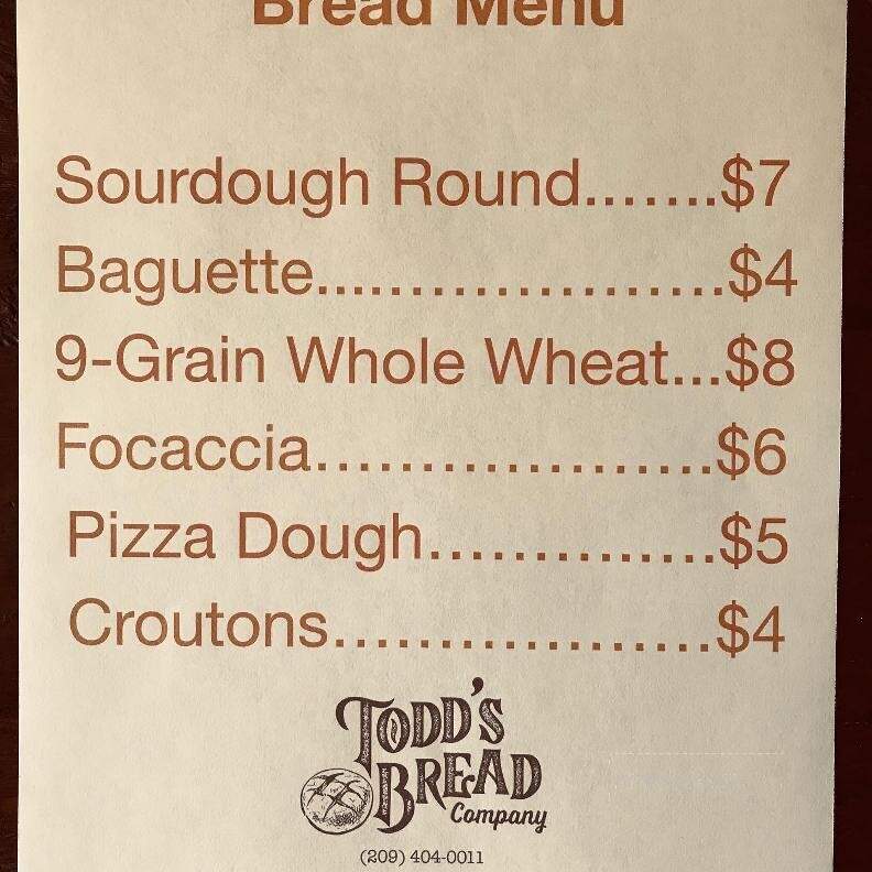 Todd's Bread - Murphys, CA menu_pic