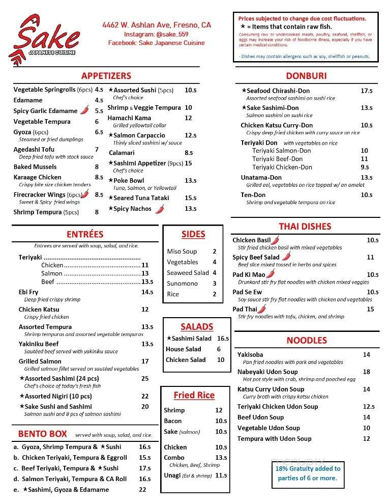 Sake Japanese Cuisine - Fresno, CA menu_pic
