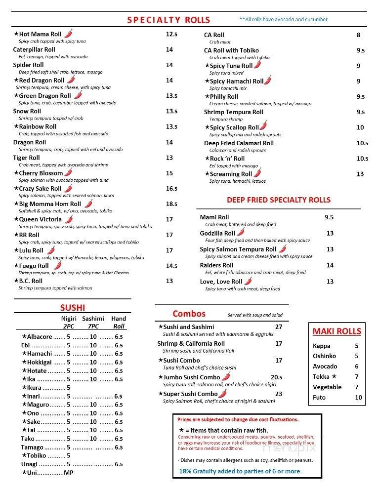 Sake Japanese Cuisine - Fresno, CA menu_pic