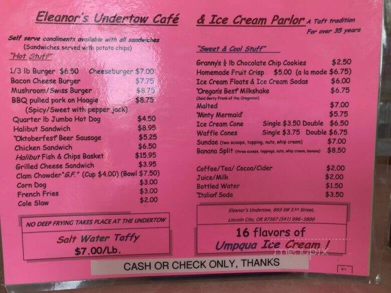 Eleanor's Undertow Takeout - Lincoln City, OR menu_pic