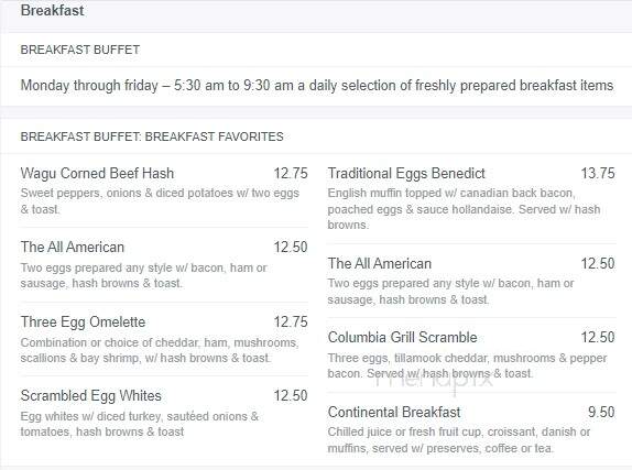Columbia Grill & Bar at the Sheraton Portland Airport Hotel - Portland, OR menu_pic