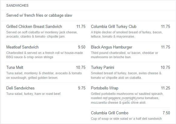 Columbia Grill & Bar at the Sheraton Portland Airport Hotel - Portland, OR menu_pic