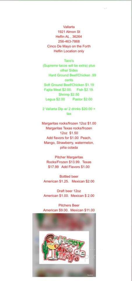 Vallarta Mexican Restaurant - Heflin, AL menu_pic